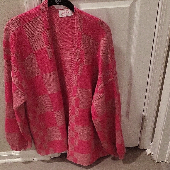 jess lea Sweaters - Vibrant Pink and Cream Cardigan